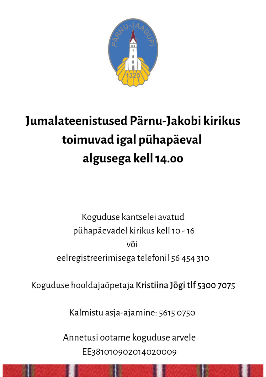 Jumalateenistused Pärnu-Jaagupi kirikus